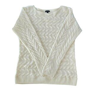 Talbots Merino Wool Blend Cable Knit Sweater Boatneck Women's Size S Cream White